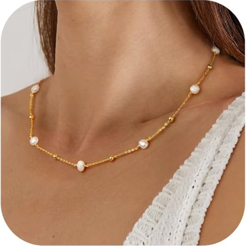 Neiman Marcus 18K Gold Plated Layered Pearl Choker Necklace